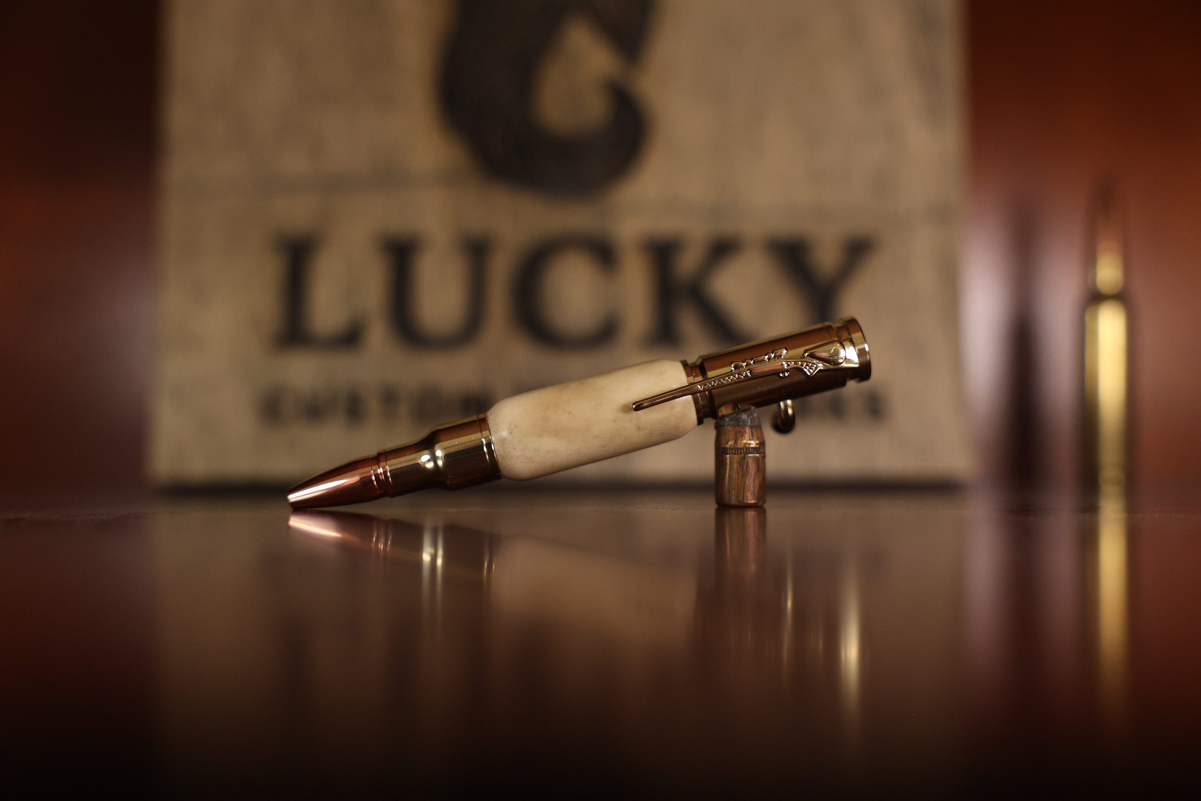 (GOLD) MINI BOLT ACTION - DEER ANTLER BALLPOINT PEN